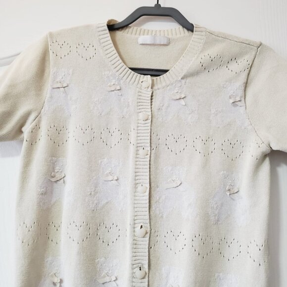 Vintage Teddy Bear Bow Coquette Shortsleeve Kawaii Novelty Cardigan M - Picture 5 of 7